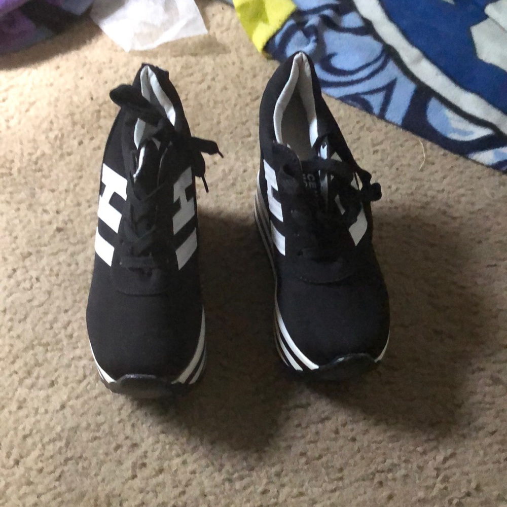 Black and white platform sneakers